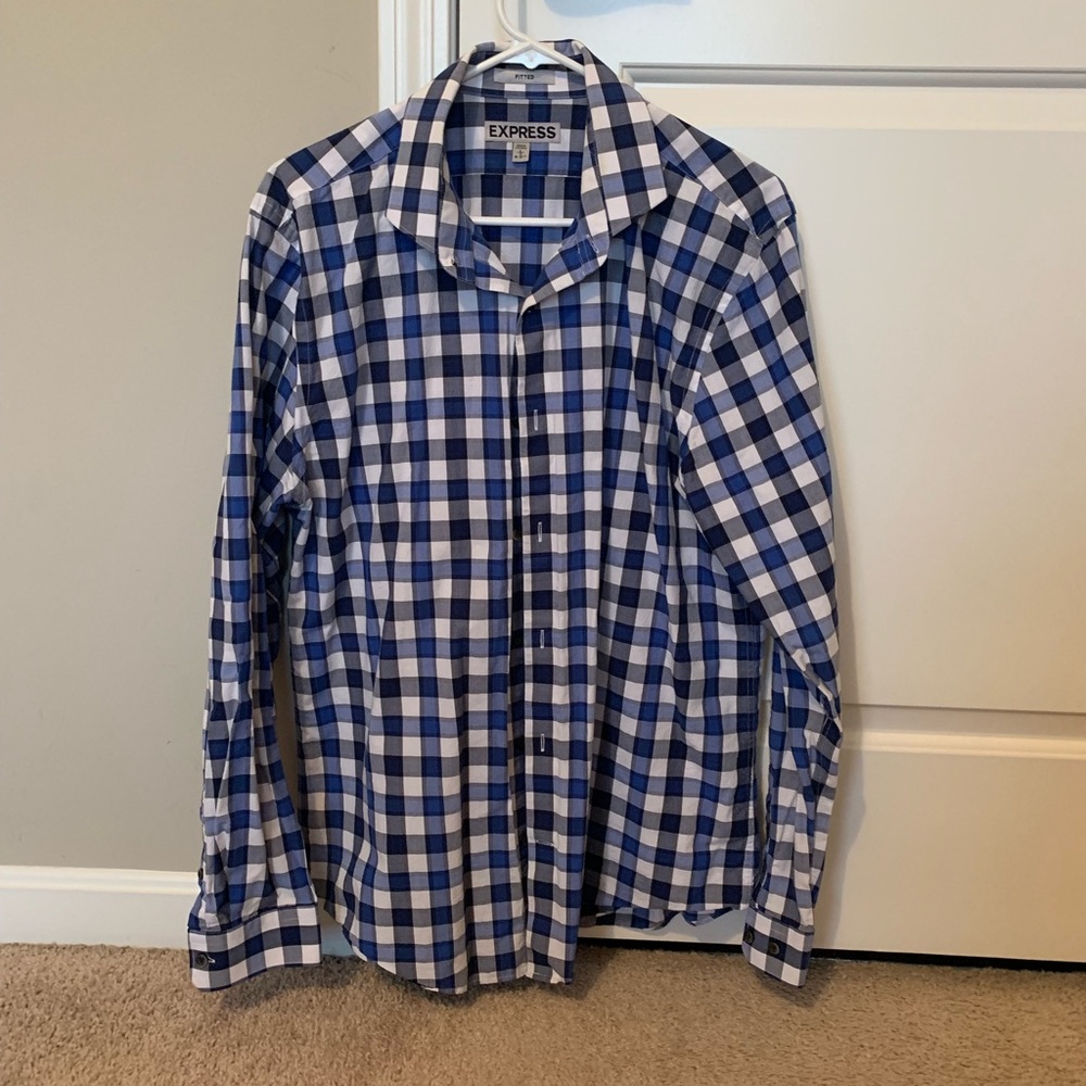 Blue Checkered Express Dress Shirt